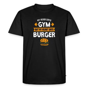 Gym vs burger logo - Men's Premium Organic T-Shirt - black - Front - Nico (187cm)
