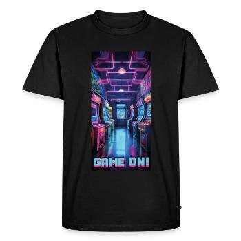 Neon Arcade Fever Logo - Men's Premium Organic T-Shirt - black - Front - Nico (187cm)