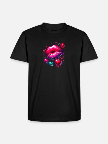 Lips with cherries - Men's Premium Organic T-Shirt - black