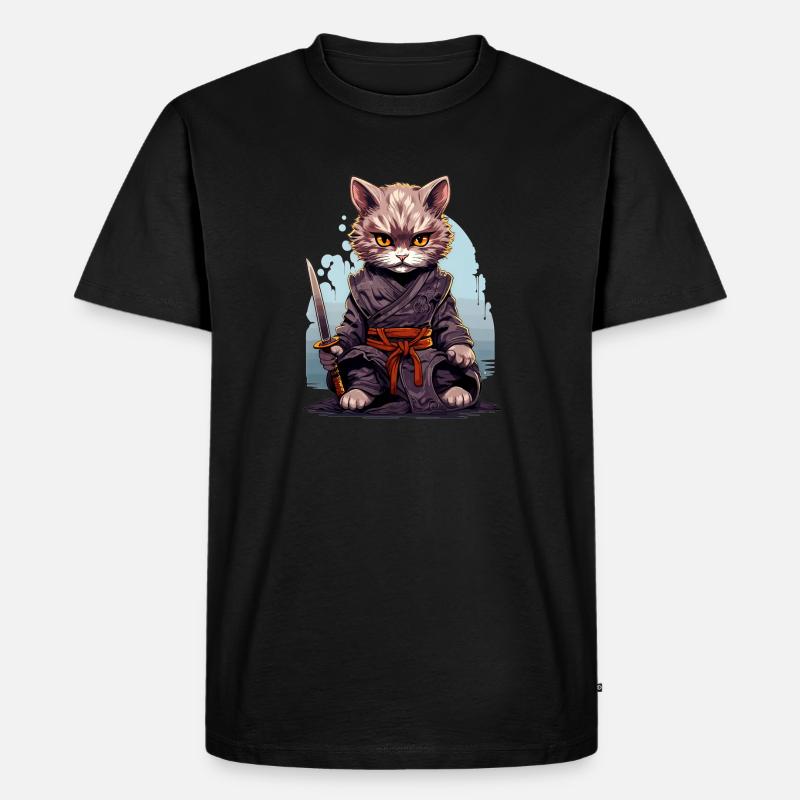 Samurai Katze 2 - Männer Premium Bio T-Shirt - Schwarz