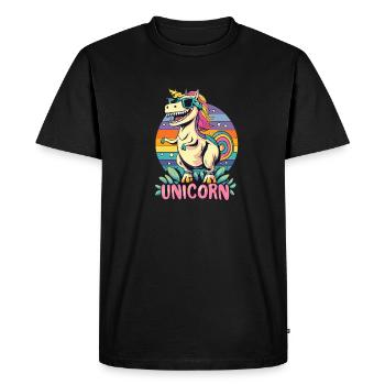 T-Rex Licorne avec lunettes de soleil - T-shirt Premium bio Homme - noir - Devant - Nico (187cm)
