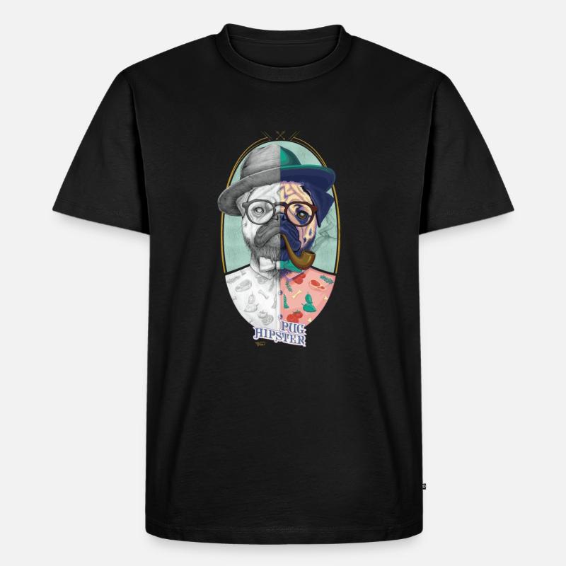 Mops Hipster - Männer Premium Bio T-Shirt - Schwarz
