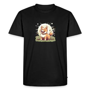Chien Shiba Inu de bonne humeur, riant avec le - T-shirt Premium bio Homme - noir - Devant - Nico (187cm)