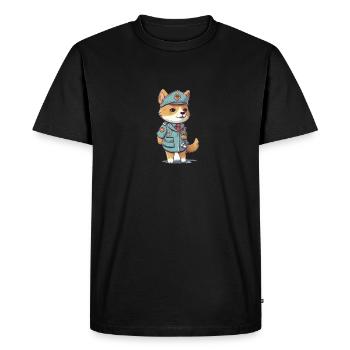 Japanese dog Shiba Inu as a policeman in uniform - Men's Premium Organic T-Shirt - black - Front - Nico (187cm)