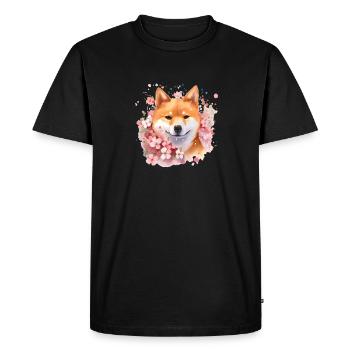 Chien japonais Shiba Inu Cherry Blossom Love - T-shirt Premium bio Homme - noir - Devant - Nico (187cm)
