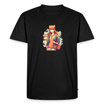 Girl with Japanese dog Shiba Inu pet - Men's Premium Organic T-Shirt - black - Front - Nico (187cm)