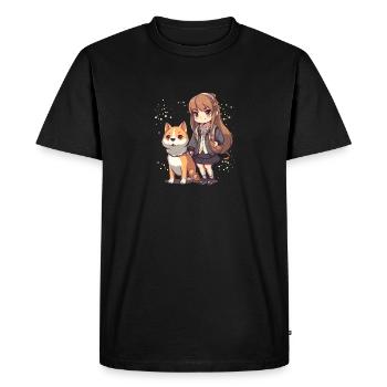 Girl with pet Japanese dog Shiba Inu - Men's Premium Organic T-Shirt - black - Front - Nico (187cm)