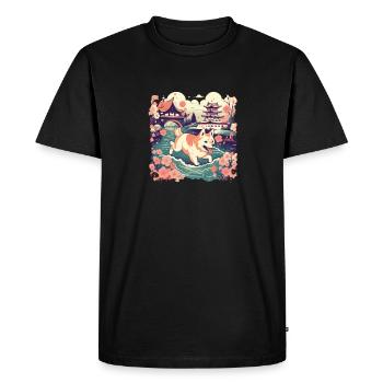 Japanese dog Shiba Inu cherry blossoms Japan - Men's Premium Organic T-Shirt - black - Front - Nico (187cm)