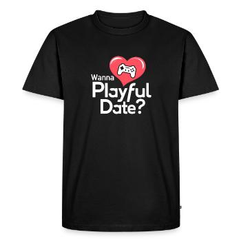 Wanna Playful Date? - Men's Premium Organic T-Shirt - black - Front - Nico (187cm)