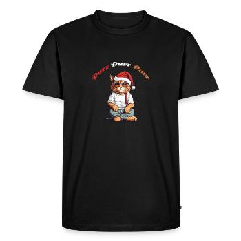 Cat with Santa hat purring - Men's Premium Organic T-Shirt - black - Front - Nico (187cm)