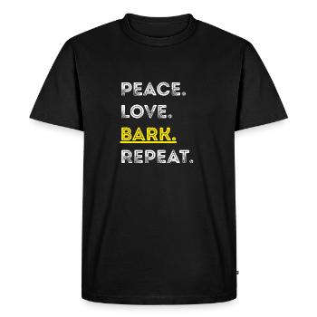 Peace Love Bark Repeat - Citation de chien minimaliste - T-shirt Premium bio Homme - noir - Devant - Nico (187cm)