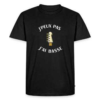 J'peux pas j'ai basse, cadeau humour bassiste - T-shirt Premium bio Homme - noir - Devant - Nico (187cm)