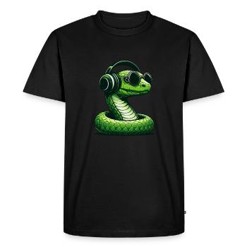 Serpent avec lunettes de soleil et écouteurs - T-shirt Premium bio Homme - noir - Devant - Nico (187cm)