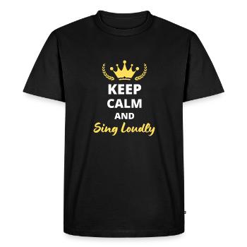 “Keep Calm and Sing Loudly” - Pour chanteurs - T-shirt Premium bio Homme - noir - Devant - Nico (187cm)