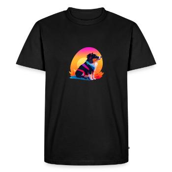 Playful Dog Against a Colorful Background: Whimsic - Men's Premium Organic T-Shirt - black - Front - Nico (187cm)