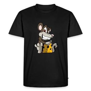 Funny cartoon mouse with cheese - Men's Premium Organic T-Shirt - black - Front - Nico (187cm)