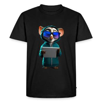 Nerd mouse with tablet - Men's Premium Organic T-Shirt - black - Front - Nico (187cm)