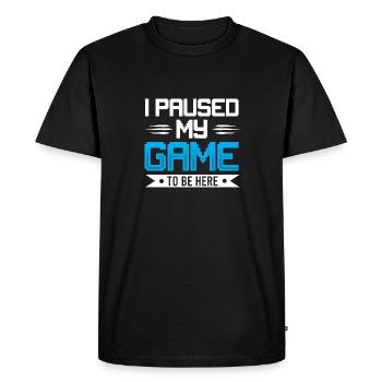 J’ai mis mon jeu en pause pour être ici - T-shirt Premium bio Homme - noir - Devant - Nico (187cm)