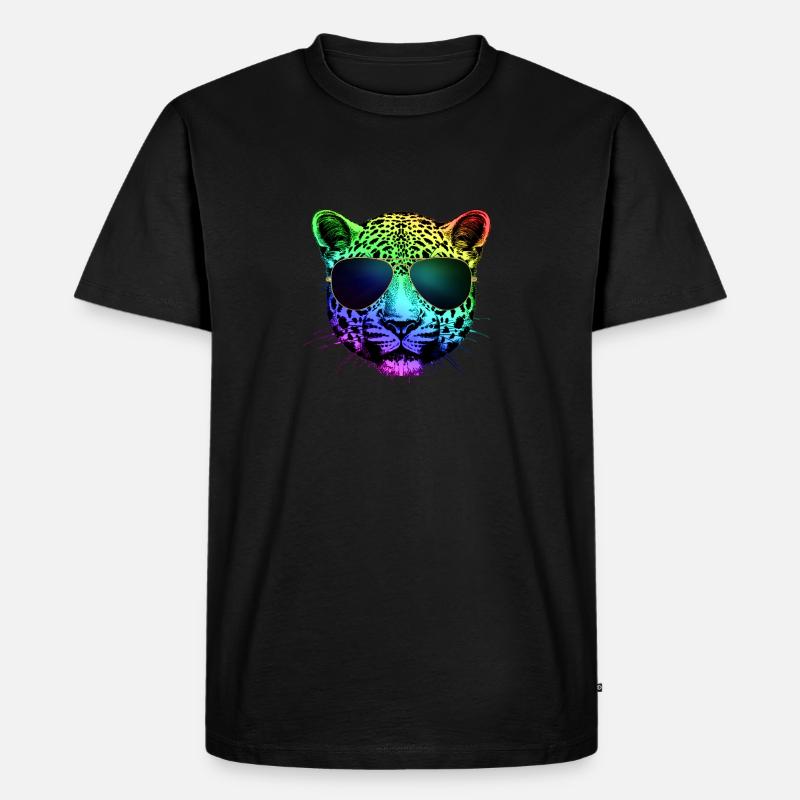 Regenbogen-Gepard - Männer Premium Bio T-Shirt - Schwarz