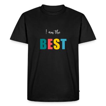 I AM THE BEST. MEILLEUR. HUMOUR. MESSAGE - T-shirt Premium bio Homme - noir - Devant - Nico (187cm)