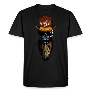 tete de mort hipster skull barbu chapeau melon bar - T-shirt Premium bio Homme - noir - Devant - Nico (187cm)