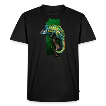 Colorful Camouflage: Chameleon on a Branch - Men's Premium Organic T-Shirt - black - Front - Nico (187cm)