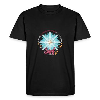 Voyagez à travers le monde sur une vague. - T-shirt Premium bio Homme - noir - Devant - Nico (187cm)