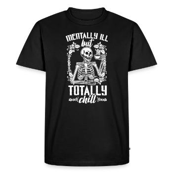 Squelette d’Halloween Maladie mentale mais totalement froid - T-shirt Premium bio Homme - noir - Devant - Nico (187cm)
