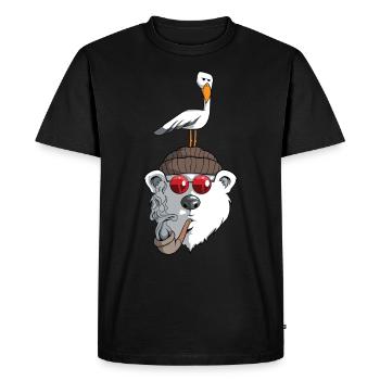 Marin. Ours. Bonnet de marin. Mouette. Port - T-shirt Premium bio Homme - noir - Devant - Nico (187cm)