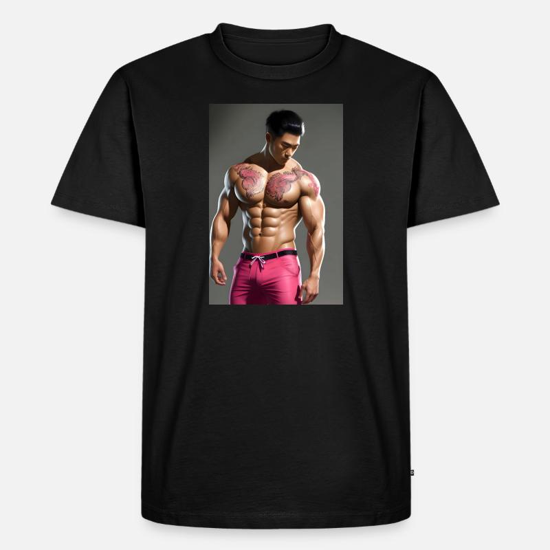 Pinker Drache - Männer Premium Bio T-Shirt - Schwarz