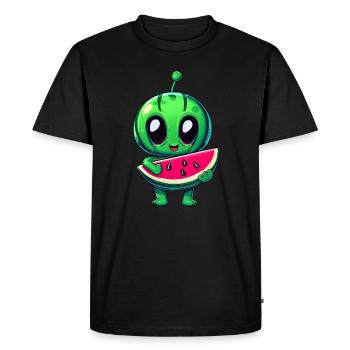L’extraterrestre vert rencontre la pastèque juteuse - T-shirt Premium bio Homme - noir - Devant - Nico (187cm)