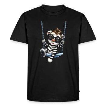 Zèbre mignon se balançant dans un style de dessin animé - T-shirt Premium bio Homme - noir - Devant - Nico (187cm)