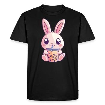 Rabbit drinks bubble tea - Men's Premium Organic T-Shirt - black - Front - Nico (187cm)