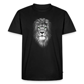 Lion cool aux yeux verts - Force courage fierté - T-shirt Premium bio Homme - noir - Devant - Nico (187cm)