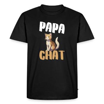 Papa Chat: Chat orange et Typo Large - T-shirt Premium bio Homme - noir - Devant - Nico (187cm)