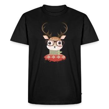 Cerf avec pull de Noël et lunettes de nerd - T-shirt Premium bio Homme - noir - Devant - Nico (187cm)