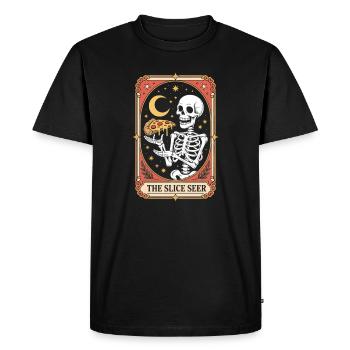 THE SLICE SEER Skeleton Pizza Tarot Moon Stars - Men's Premium Organic T-Shirt - black - Front - Nico (187cm)