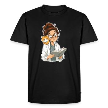 T-shirt du club de lecture de la bibliothécaire à épaule de chat - T-shirt Premium bio Homme - noir - Devant - Nico (187cm)