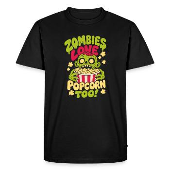 Zombies Love Popcorn Too Horror Design - Men's Premium Organic T-Shirt - black - Front - Nico (187cm)