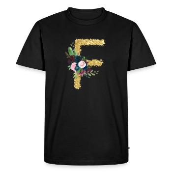 Lettre f gold floral - T-shirt Premium bio Homme - noir - Devant - Nico (187cm)