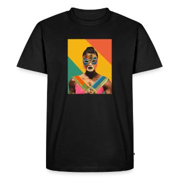 Femmes Lutte Mexicaine Art Vintage Papier Artisanat - T-shirt Premium bio Homme - noir - Devant - Nico (187cm)