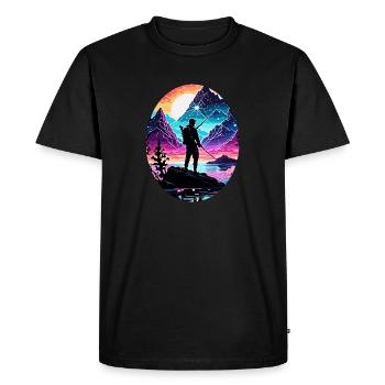 Pêcheur Siluette / Pêche / Poissons / Lac / Sport - T-shirt Premium bio Homme - noir - Devant - Nico (187cm)