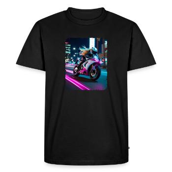 Femme à moto la nuit LA - T-shirt Premium bio Homme - noir - Devant - Nico (187cm)