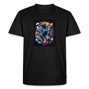 Skateur et hip hop dans un monde coloré - T-shirt Premium bio Homme - noir - Devant - Nico (187cm)
