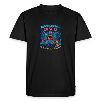 Dachshund Disco – Pas d’aboiements la nuit - T-shirt Premium bio Homme - noir - Devant - Nico (187cm)