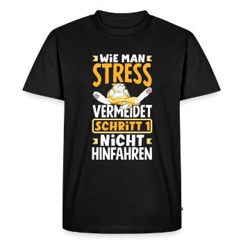 Avoid stress Don't go there Colleague Faulenzer - Men's Premium Organic T-Shirt - black - Front - Nico (187cm)
