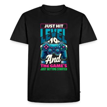 Funny Gamer 10th Birthday Boy Teen Gamer Level 10 - Men's Premium Organic T-Shirt - black - Front - Nico (187cm)