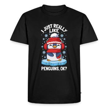 Penguins I Just Really Like Penguins - Men's Premium Organic T-Shirt - black - Front - Nico (187cm)