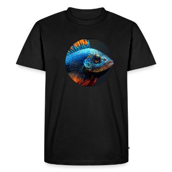 Poisson, coloré, paillettes, paillettes, bleu - T-shirt Premium bio Homme - noir - Devant - Nico (187cm)