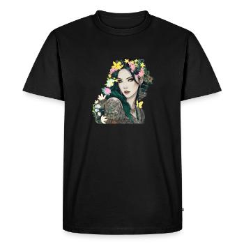 Couronne florale, anime, yeux verts, femme, mystique - T-shirt Premium bio Homme - noir - Devant - Nico (187cm)
